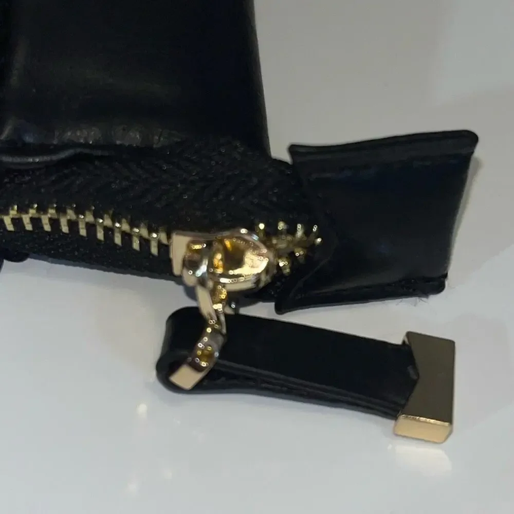 J. Mendel Cosmetic Clutch Bag black faux leather gold zipper